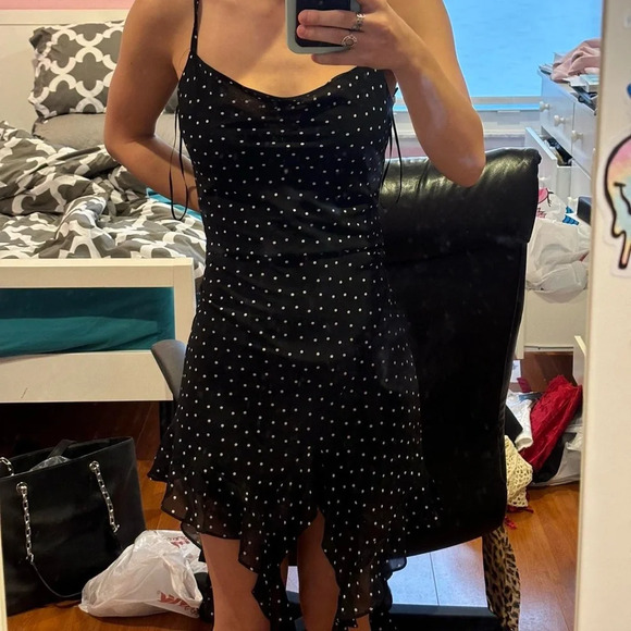 NEW WITH TAGS jessica simpson black & white polka dot asymmetrical ruffle dress - Picture 2 of 2